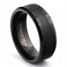 Not All Wedding Rings Are Shiny Flashy This Black Plated Tungsten Wedding Band Has A Mat Black Tungsten Rings Mens Wedding Bands Tungsten Mens Wedding Rings
