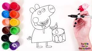 We have pictures of peppa pig, mummy and daddy, mr elephant, george, uncle, auntie and more. How To Draw And Paint Peppa Pig Plays A Drum Peppa Pig Coloring Pages Peppa Pig Coloring Pages Drawing For Kids Peppa Pig Drawing