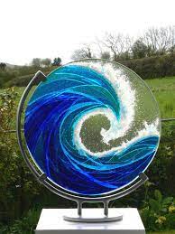 Wave Fused Glass Glass Sculpture Resin Art Painting Glass Wall Art Fused Glass Art