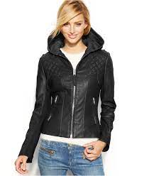 Michael Michael Kors Hooded Leather Motorcycle Jacket Coats Women Macy S Leather Jacket With Hood Michael Kors Jackets Jackets