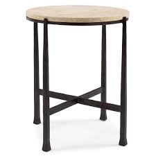 Norfolk Industrial Loft Round Metal Stone Patio End Table In 2020 Round Metal Side Table Round Side Table Marble End Tables
