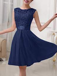 Style inspiration edgy mode lady comment porter style demoiselle tenue robes printannières robe orange. Robe Courte Grenadine En Dentelle Col Rond Demoiselle D Honneur Elegante Sans Manches Mariage Registre Bleu Marine Robes Mini Robes