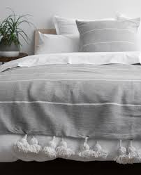 Beach House Pom Pom Coverlet Light Grey White Stripe Gray Bedroom Trendy Bedroom Bedroom Color Schemes
