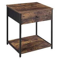 Songmics Rustic Nightstand Industrial Bedside Table With Drawer 2 Shelves Fabric Drawer Dress In 2020 Industrial Bedside Tables Rustic Nightstand Industrial Bedside