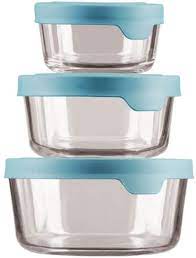 1 cup, 4 cup, 7 cup, & two 2 cups plastic lids are bpa free stain resistant, air tight seal lid dishwasher top rack safe; Amazon Com Anchor Hocking Trueseal Round Glass Food Storage Containers With Airtight Lids Mineral Blue Set Of 3 Kitchen Dining
