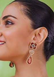 Royal Ruby Bloom American Diamond Earrings