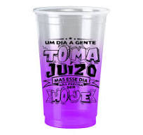 Copo Personalizado Degrade Roxo com Frase (Descartável (PP)) 100un. 770ml