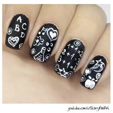 pin on black white freehand nail art