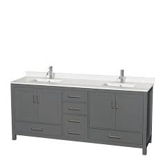 Drawers of storage keep the countertop free of clutter. 80 Sheffield Double Bathroom Vanity In Dark Gray