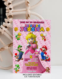 Princess Peach Invitation, Super Mario Invitation, Princess Peach Theme,  Pink Invite, Free Thanks Tag, Phone Invite, Instant Download - Etsy Canada