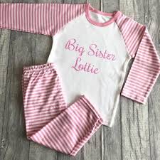 Girl S Personalised Big Sister Pink And White Striped Pjs Etsy Stripe Pjs Personalized Big Sister Girls Pajamas