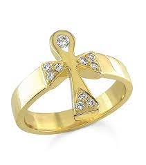 Ankh Angel Ring With Diamonds 14k Yellow Gold Ankh Diamond Ring Ankh Angel Tm Diamonds 15 Carats Engraving Available Ankh Rings Wedding Rings Gold Rings