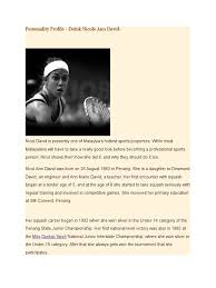 1 squash player position for 9 years was never an easy feat. Essay About Datuk Nicol Ann David