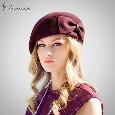 Female England British Australian Wool Felt Beret Hat Women Lady French Artist Red Black Flat Cap Bow Womens Fashion Vintage Black Women Fashion Hats For Women