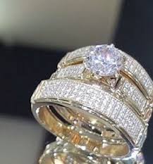 Round Diamond Trio Set Yellow Gold Finish His Her Engagement Wedding Band Ring Br9 14k White Gold Wedding Band Wedding Ring Bands Engagement Rings Bridal Sets