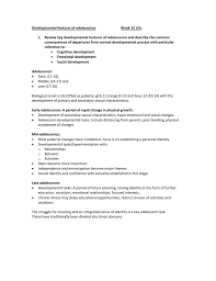 Developmental Features Of Adolescence Wk 1 2