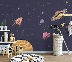 Fun bedroom wallpaper for kids. Amazon Com Murwall Nursery Wallpaper Cartoon Space Wall Mural For Child Planet Wall Art Boys Bedroom Play Room Kids Wall Decor Handmade