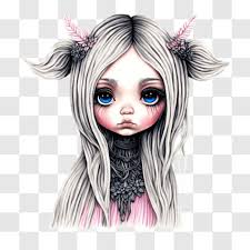 Download Young girl with long white hair and blue eyes PNGs Online