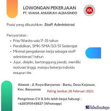 #2021 lowongan smp, sma, smk, d3 langsung kerjaperusahaan bergerak dibidang distributor sparepart…lihat ini dan lowongan kerja yang serupa di linkedin. Lowongan Kerja Pt Wana Anugrah Albasindo Februari 2021