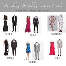 Mentioning a dress code ensures your event stays as formal or as casual as you want, and it's helpful for guests to know exactly what is expected of them for attire. Decoding Wedding Dress Codes Guide Dress Code Wedding Casual Wedding Attire Fall Wedding Guest Dress