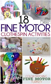 Work on grasp development, crossing midline, bilateral coordination skills, and precision to manipulate pipe cleaners into a bottle. 18 Clothespin Activities For Fine Motor Skills The Realistic Mama Preschool Fine Motor Preschool Fine Motor Skills Fine Motor Skills Activities