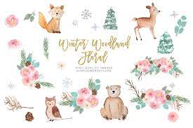 Winter Woodland Animals Clipart Winter Woodland Woodland Animal Baby Shower Animal Baby Shower Invitations