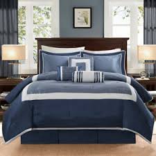 This bedroom shows off gray's whimsical side with the aforementioned dots on the european shams and the curtains. Luxurious Navy Blue Silver Grey Border Comforter 7 Pcs Cal King Queen Set New Ebay