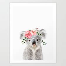 Baby Koala With Flower Crown Art Print By Amypetersonartstudio Society6 Koala Drawing Koala Illustration Crown Art