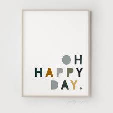 Oh Happy Day Quote Nursery Art Blue Green Yellow Kids Room Poster Nursery Art Nursery Wall Art