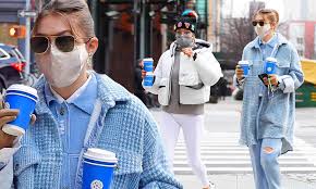 Gigi hadid out and about in new york city. Gigi Hadid Wears A Blue Houndstooth Coat As She And Her Mother Yolanda Pick Up Coffee In Manhattan Daily Mail Online