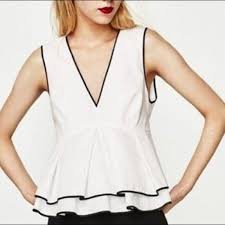 Zara white basic t shirt, sleeveless, long, dipped hem, eur size m (uk size 12) £8.25. Zara Trf Trafaluc White Sleeveless Peplum Top Good As New Shopee Philippines