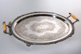 Vintage Silver on Copper Footed Serving Tray With Celluloid Handles -  Antiques Resources, Chicago