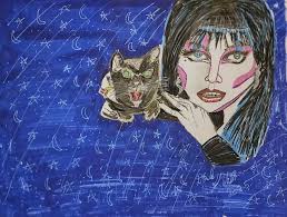 Had fun #experimenting with #coloredmarkers recreating this #iconic photo  of @therealelvira #elviramistressofthedark with her #blackcat 🖤 #portrait  #fanart #amateur #pencilsketch #markers #legend #horrormovies #horrorart  #gothic #goth ...
