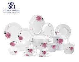 طقم أواني طهي زجاجي أوبال أبيض 58 قطعة مع أطباق وأوعية وأباريق مصنع في الصين