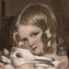 Sir Edwin Landseer Children and Rabbits Alfred Lucas Hand Colored Engraving  33”H