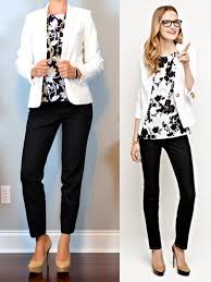 Black And White Pants Outfit Outfit Post White Jacket Black White Sleeveless Floral Top Black Ankle Pants Outfit Posts Black Ankle Pants Floral Top Outfit White Jacket