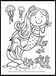 These spring coloring pages are sure to get the kids in the mood for warmer weather. Cute Jellyfish And Mermaid Coloring Page Free Download The Art Kit