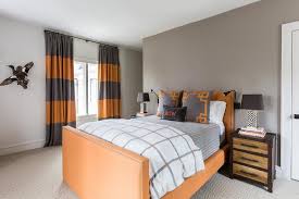 Best boys room colors and bedroom decorating ideas. Gray And Orange Boys Room Colors Transitional