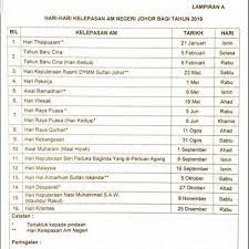 Jadual hari kelepasan am persekutuan 2019. Kalendar Cuti Umum Bagi Negeri Johor 2019