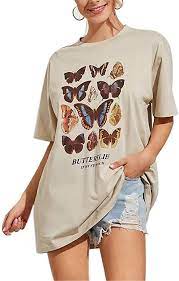 Check spelling or type a new query. Buy Meladyan Women S Butterfly Printed Graphic Loose Tee Short Sleeve Round Neck Loose Tshirt Tops Online In Indonesia B08b1d127v