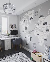 The lighting perfectly fits the room's style as well. Landmarks World Map Little Hands Boys Room Wallpaper Kids Room Wallpaper Kid Room Decor