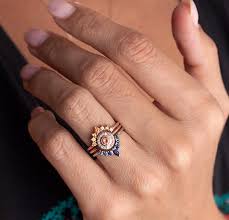 Sunset Ring Set Sapphire Engagement Set Two Matching Bands Etsy Sapphire Wedding Ring Set Wedding Ring Sets Unique Engagement Rings Sapphire