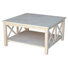 Beige medium round wood coffee table with dusty wax coating. Hampton Square Coffee Table Unfinished International Concepts Target