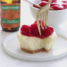 mini cherry almond cheesecakes nielsen massey vanillas video recipe video cheesecake bites recipe mini desserts mini cheesecakes