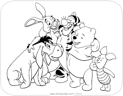 Lazy eeyore, very energetic tiger, tiny piglet, smart owl, rabbit. Winnie The Pooh Mixed Group Coloring Pages 3 Disneyclips Com