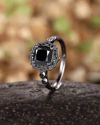 Square Cushion Cut Black Moissanite Engagement Ring, Black Gold Promise  Ring, Black Moissanite Halo Wedding Ring Goth Black Anniversary Ring