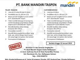 Tata cara bertransaksi di bank mandiri taspen | video kelompok 8. Lowongan Kerja Terbaru April 2020 Bumn Cpns 2020 Pt Bank Mandiri Taspen D3 S1 Teller Customer Service Mandiri Group January 2019