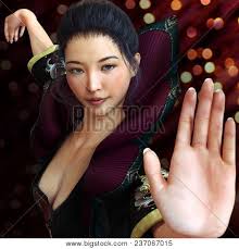 The blurring changes the way the light is captured. Asian Female Fighter Practicing Martial Arts In Traditional Costume With A Bokeh Background Kung Image Stock Photo 237067015