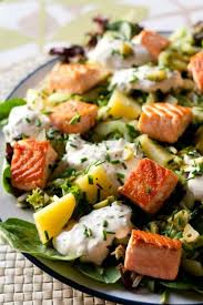 Salade Au Saumon Pommes De Terre Et Concombre Marine Ma Cuisine Maligne Salade Saumon Recettes De Cuisine Recette Salade