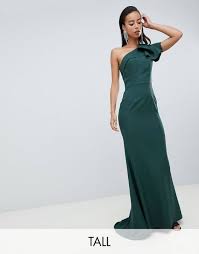 Jarlo Tall Ruffle Frill One Shoulder Maxi Dress In Green